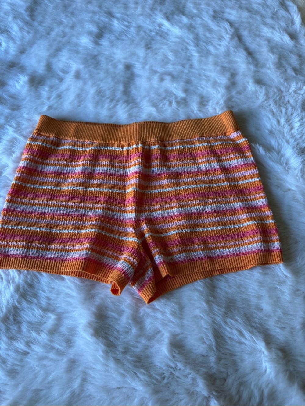 Pink Rose Orange Pink Striped Knit Swim Shorts